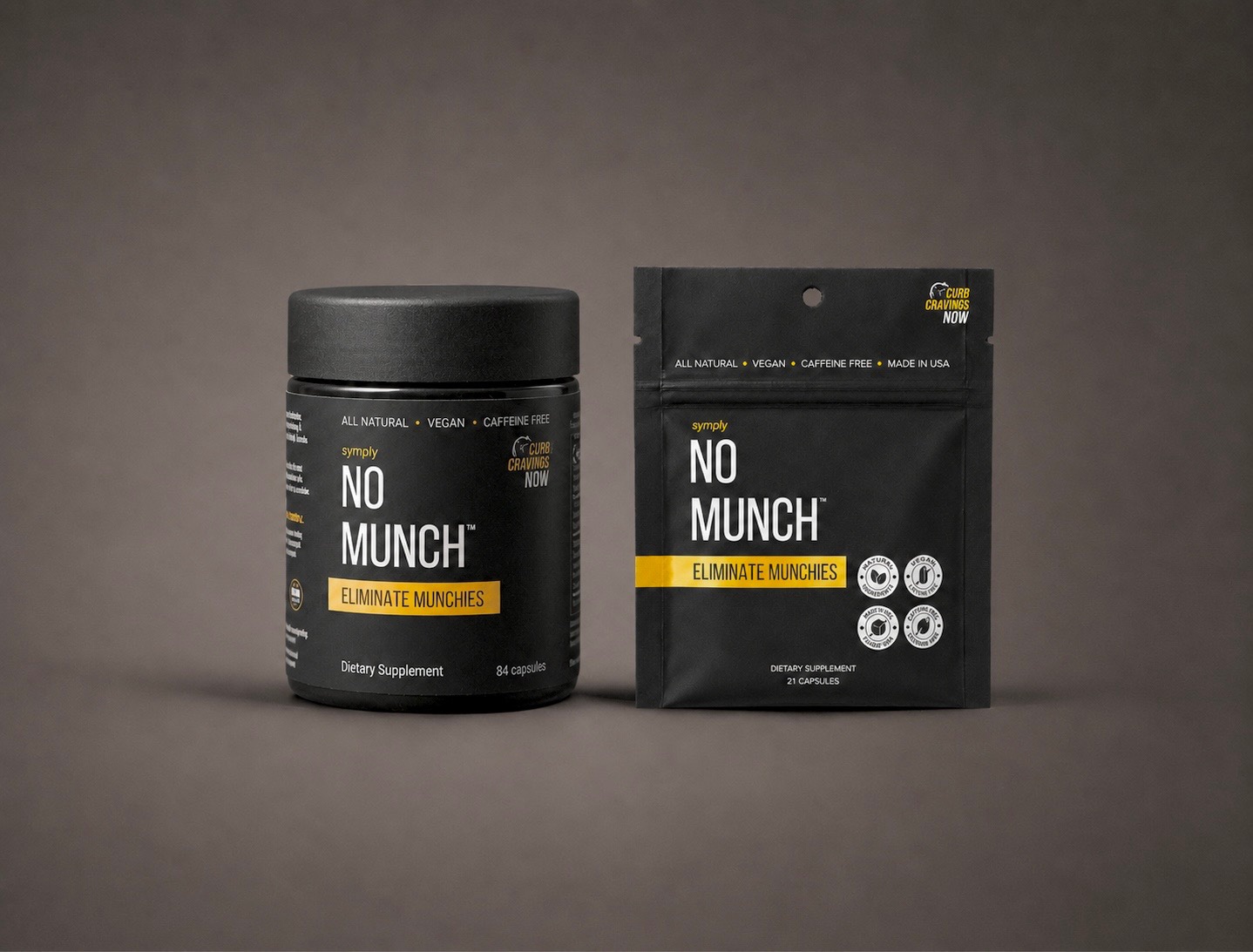 NoMunch capsule jar and travel pouch